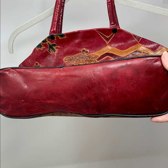 India Leather Red and Brown Giraffe Print Women's Bag - Picture 5 of 5